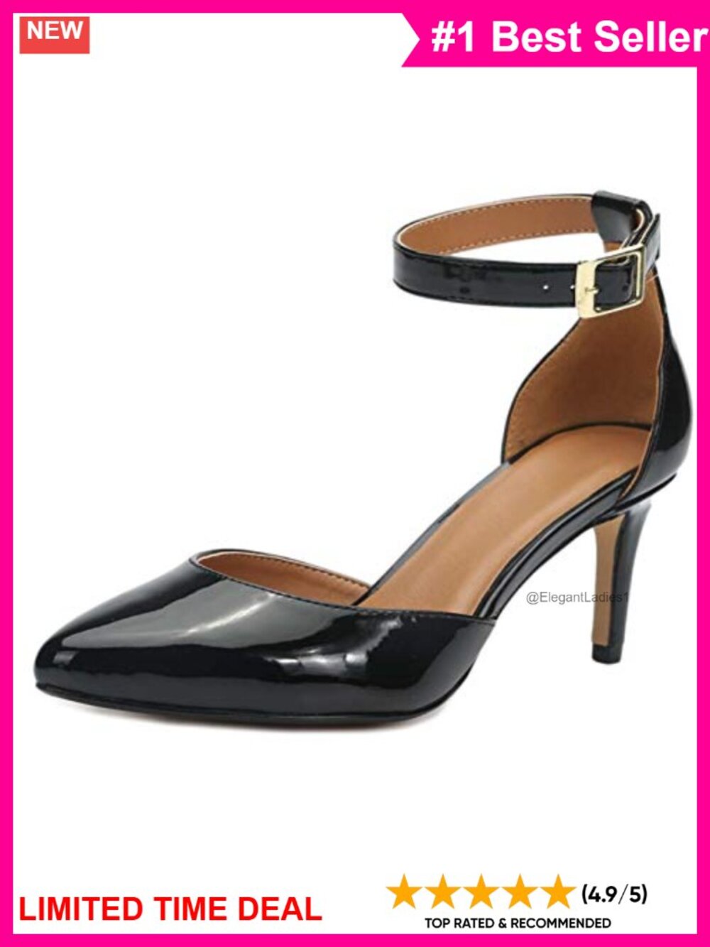 D'Orsay Kitten Heel Pumps Pointed Toe Ankle Strap Dress Shoes